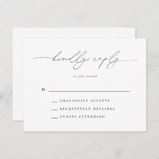 Zwart-wit Moderne Classic Bruiloft RSVP Briefkaart (Voorkant / Achterkant)