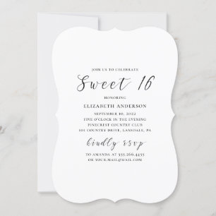 Zwart-wit moderne eenvoudige kalligrafie Sweet 16 Kaart