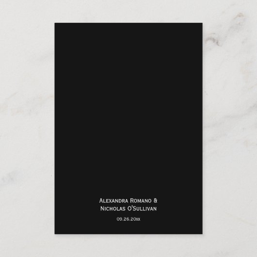 Zwart-wit Moderne elegante bruiloft Details Informatiekaartje (Achterkant)