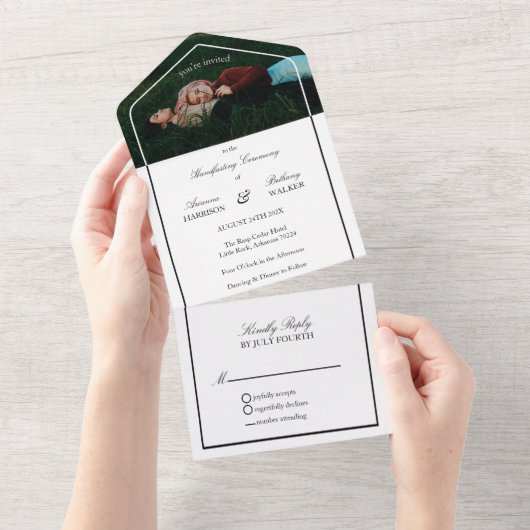 Zwart & Wit Moderne foto Handfasting bruiloft All In One Uitnodiging (Afscheurbaar)