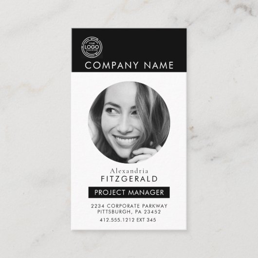 Zwart Wit | Moderne foto Zwart Wit QR Code Visitekaartje (Voorkant)