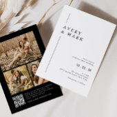 Zwart & Wit Moderne Fotocollage QR Code Bruiloft Kaart