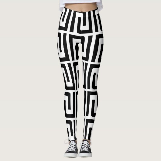 Zwart-wit Moderne Geometrische Leggings (Voorkant)