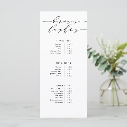 Zwart-wit moderne kalligrafie wenkbrauwen en wimpe menu (Staand voorkant)