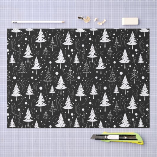 Zwart-wit moderne kerstbomen tissuepapier (Craft)