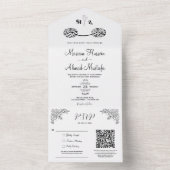 Zwart & Wit Moderne Minimale Bloemen Islamitische All In One Uitnodiging (Binnen)