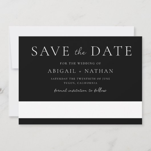 Zwart-wit moderne minimale bruiloft save the date (Voorkant)