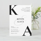 Zwart-wit moderne minimalistische bruiloft kaart (Staand voorkant)