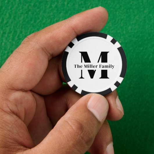 Zwart-wit Moderne Monogram Familie Poker Chips (Hand)