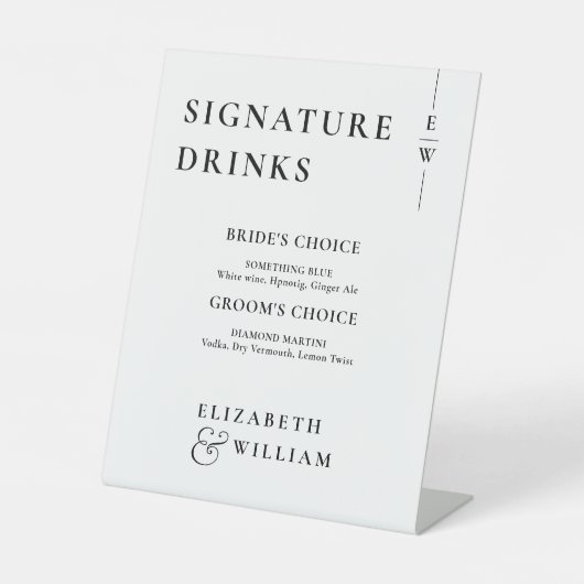 Zwart-wit Moderne Monogram Handtekening Drinken Reclamebord Met Voetstuk (Voorkant)