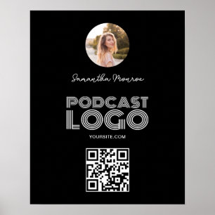 Zwart-wit Moderne Podcast Logo QR Code Poster