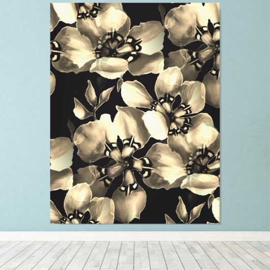 Zwart-wit Moderne Retro Bloemenkunst Canvas Afdruk (Insitu (Houten vloer))