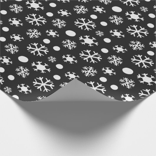 Zwart-wit Moderne Sneeuwvlokken Kerstmis Cadeaupapier (Hoek)