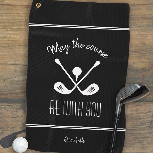 Zwart & Wit Moderne Sport Monogrammed Golfer Golfhanddoek