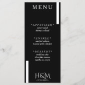 Zwart & Wit Moderne Streep Bruiloft Receptie Menu (Voorkant)