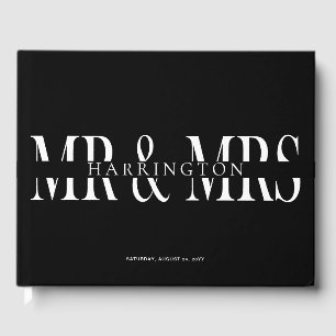 Zwart Wit Moderne Typografie Mr. & Mrs Wedding Gastenboek