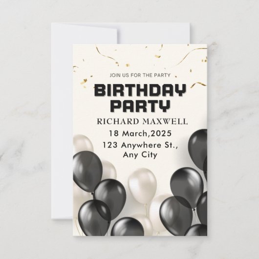 Zwart-wit Moderne Uitnodiging voor verjaardagsfees (Voorkant)