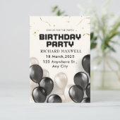 Zwart-wit Moderne Uitnodiging voor verjaardagsfees (Staand voorkant)