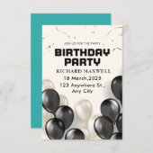 Zwart-wit Moderne Uitnodiging voor verjaardagsfees (Voorkant / Achterkant)