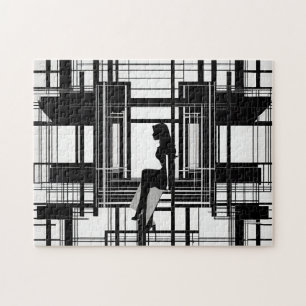 Zwart & Wit: Moderne Vrouw Abstract Legpuzzel