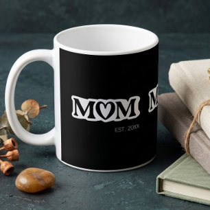 Zwart-wit Moeder Vestigde Elegant Schattig Hart Koffiemok