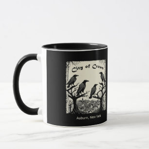 Zwart-wit mok met Stad van Kraaien Graphic