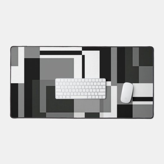 Zwart-Wit Mondriaanse Abstracte Geometrische Vorm Bureaumat (Keyboard & Muis)