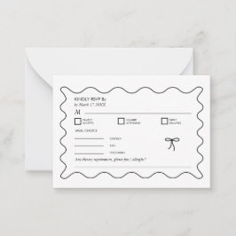 Zwart-wit Monochrome Golvende Curve QR Code RSVP Notitiekaartje