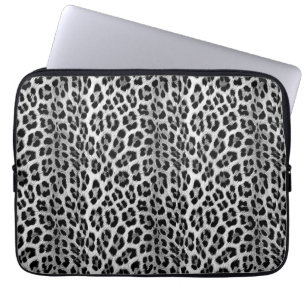 Zwart-wit monochroom, luipaard patroon laptop sleeve