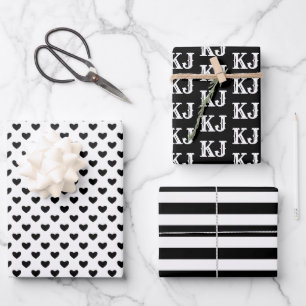 Zwart-wit monogram4 inpakpapier vel