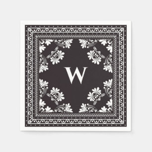 zwart - wit monogram bandanna patroon servet