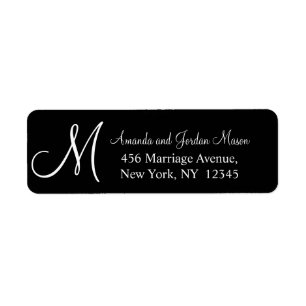 Zwart Wit Monogram Bruiloft Adres Label