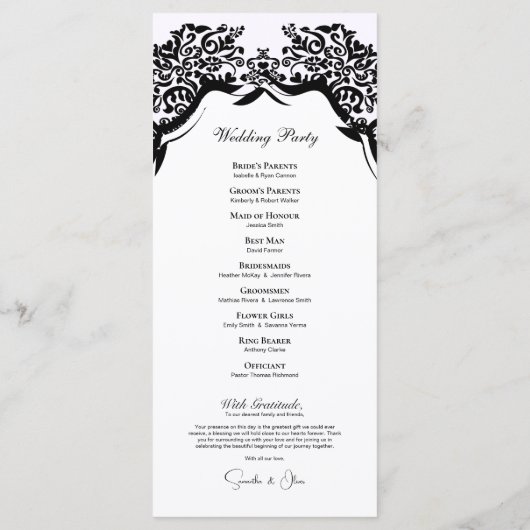 Zwart-wit monogram bruiloft programma (Achterkant)