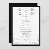 Zwart Wit Monogram Bruiloft Uitnodiging (Voorkant / Achterkant)