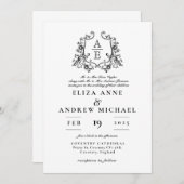  zwart-wit Monogram Crest bruiloft Kaart (Voorkant / Achterkant)