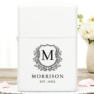 Zwart Wit Monogram Crest Elegant Huwelijk