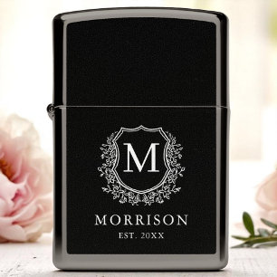 Zwart Wit Monogram Crest Elegant Huwelijk