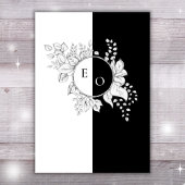 Zwart Wit Monogram Crest Elegante Bloemen Bruiloft Kaart