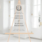 Zwart Wit Monogram Crest Wedding Welkomstbord Acryl Bord