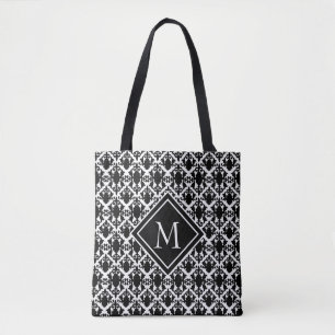 Zwart-wit monogram Damask Draagtas