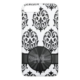 Zwart-wit monogram damast 	iPhone 8 plus / 7 plus hoesje