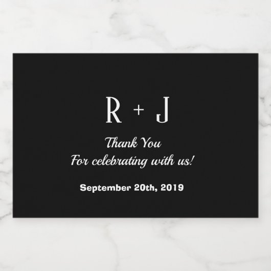 Zwart-wit Monogram Dank u bruiloft Likeurfles Etiket (Enkel label)