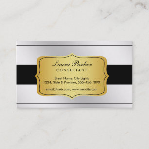 Zwart Wit Monogram Elegant Steel Gold Visitekaartje