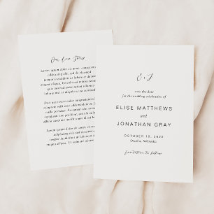 Zwart-wit monogram Elegante bruiloft Save The Date