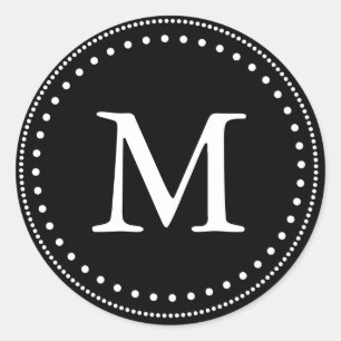 Zwart-wit monogram envelop ronde sticker