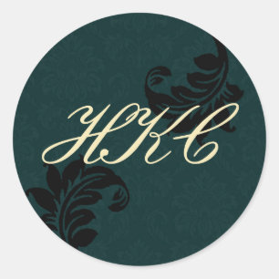Zwart-wit monogram envelop ronde sticker