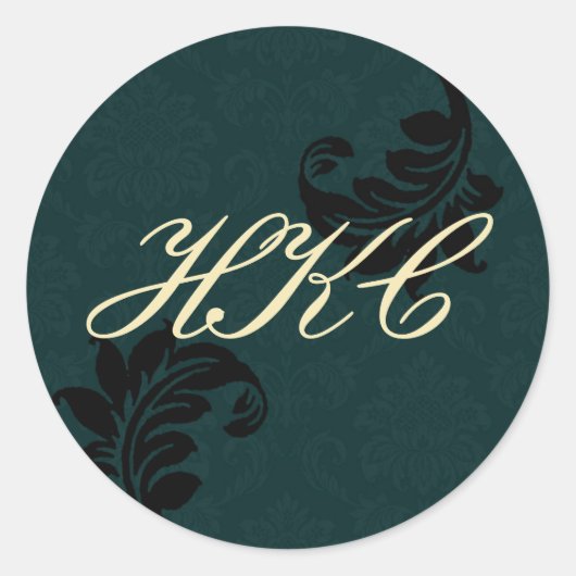 Zwart-wit monogram envelop ronde sticker (Voorkant)