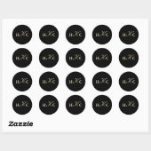 Zwart-wit monogram envelop ronde sticker (Vel)