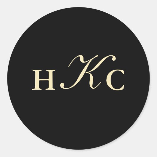 Zwart-wit monogram envelop ronde sticker (Voorkant)