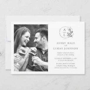 Zwart-wit Monogram Foto Bruiloft Kaart